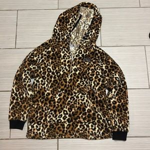 PINK Leopard Fuzzy Quarter-Zip Pull Over Jacket